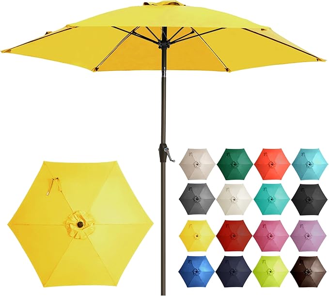 Ayge 7.5FT Large Outdoor Patio Umbrella Market Table Umbrella-UV Resistant, Easy Push Button Tilt and Crank, 6 Sturdy Fiberglass Ribs Heavy-Duty Pool Umbrella for Deck, Backyard,Garden, Yard,Yellow