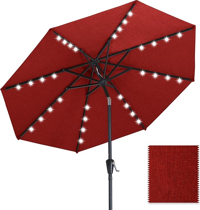 ABCCANOPY OLEFIN® 5-Year No Fading Patio Umbrella with Solar Lights (Red)