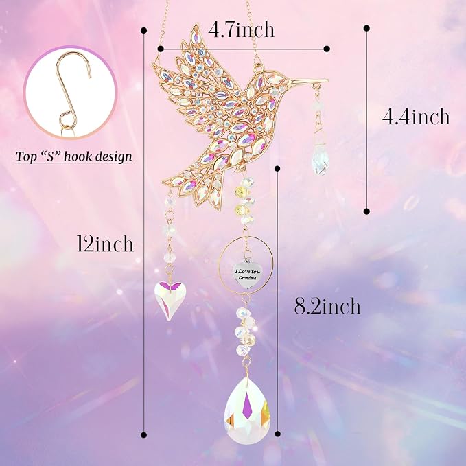 Hummingbird Gifts for Grandma, Hanging Window Sun Catchers for Outdoor Garden Decor, Hummingbird Decorations for Home, Mothers Day Birthday Grandma Nana Gifts
