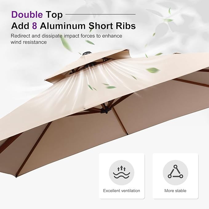 PURPLE LEAF 12ft Patio Umbrella with Base Outdoor Square Umbrellas Large Cantilever Umbrella Windproof Offset Umbrellas Heavy Duty Sun Umbrella for Garden Deck Pool Patio, Beige