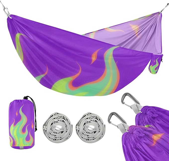 Purple Fluorescent Cool Flame 330lb Capacity Outdoor Hammock with Portabl Carry Bag Rope Hammock for Outside Patio Garden soporte para hamacas para adultos