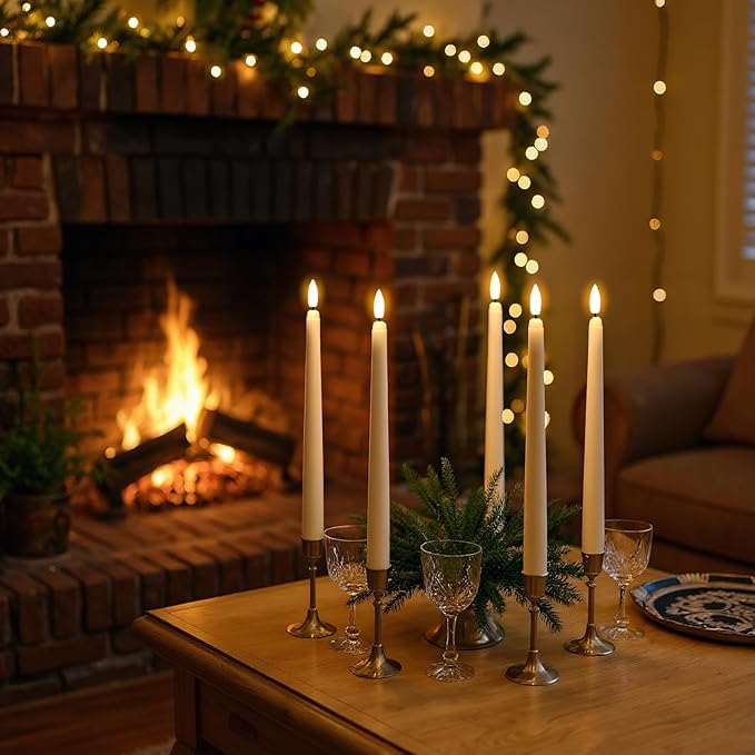 GenSwin 26 Pcs Flameless Taper Candles with 3D Wick, Long LED Taper Candles Battery Operated, Flameless Battery Tall Candlesticks for Home Party Wedding Christmas Decorations(Ivory, D0.78” x H11”)