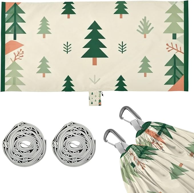 Pine Tree Hammocks with Hanging Rope Hammock for Outside Patio Backyard Poolside