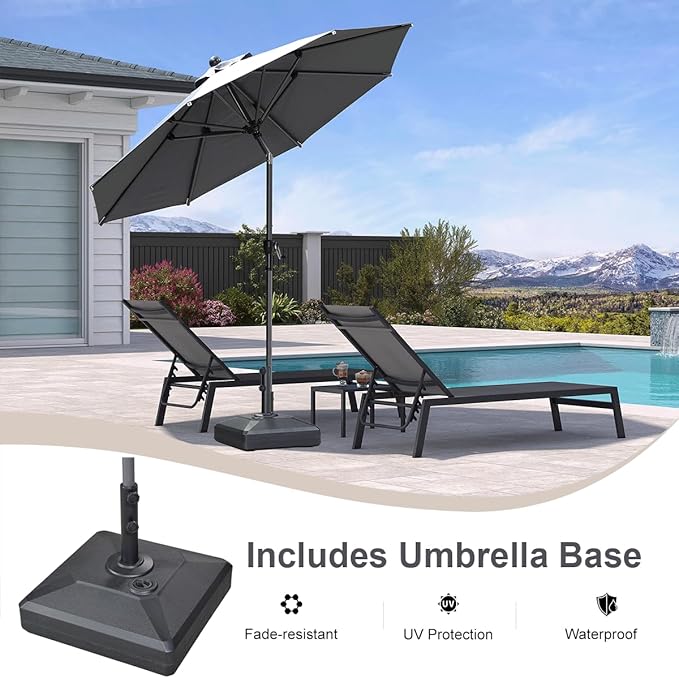 PURPLE LEAF 8' Round Patio Market Umbrella with Base Outdoor Table Umbrellas Aluminum Frame Sun Shade with 8 Sturdy Ribs Tilt for Garden Deck Lawn Pool Light Gray