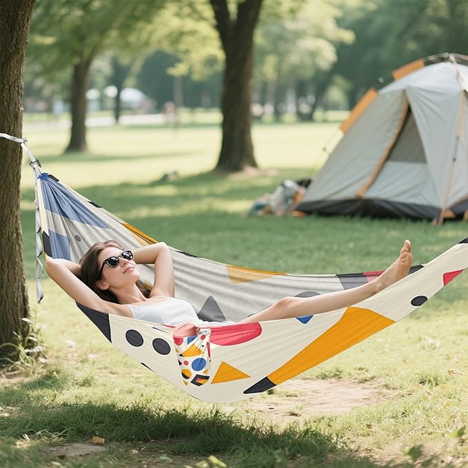 Cartoon Childish Irregular Polygon Pattern Colorful 330lb Capacity Hammocks Portable Hammock for Indoor Outdoor Patio Base de hamaca para adultos