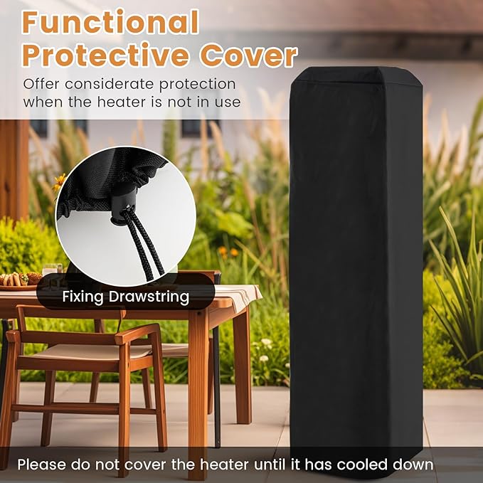 COSTWAY Outdoor Heater, 40,000 BTU Square Patio Propane Heater with Tempered Glass Tube, Protective Cover, Lockable Wheels, CSA Certified, Perfect for Porch Backyard Balcony Poolside, Black