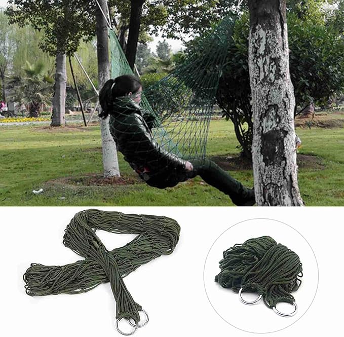 Camping Hammock, Comfortable Hanging Bed, Nylon Mesh Rope Hammock, Portable Outdoor Camping Net for Hiking Adventures, Weekend Getaways, and Backyard Relaxation