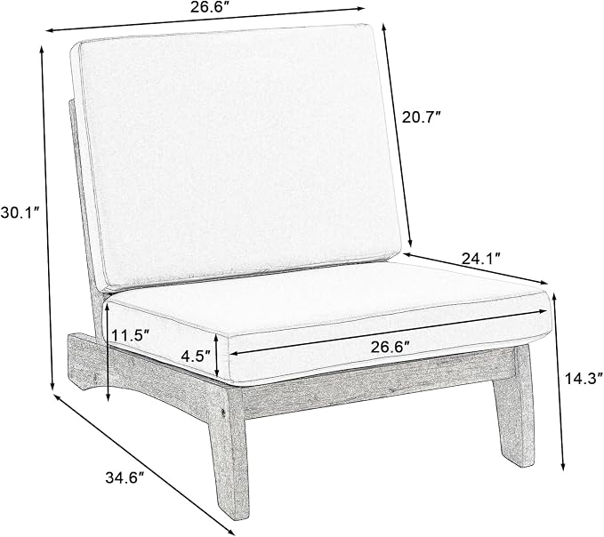 2 Piece Wood Patio Chairs Outdoor Bistro Chair, All Weather Outdoor Furniture Patio Sofa Backyard Seating Group Conversation Sets with Cushions, Gray