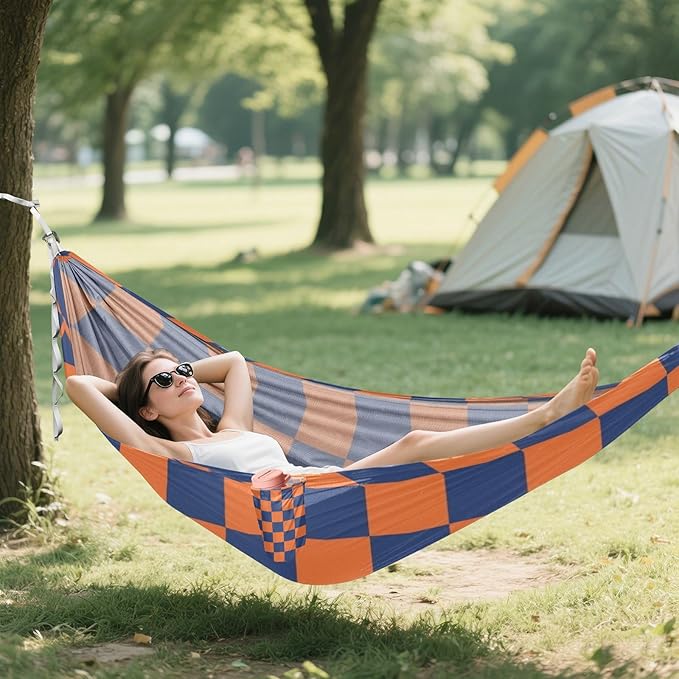 Blue-Orange Checkerboard 330lb Capacity Outdoor Hammock with Tree Straps Indoor Hammock for Indoor Outdoor Patio hamaca para Camping 0 a 24 Meses