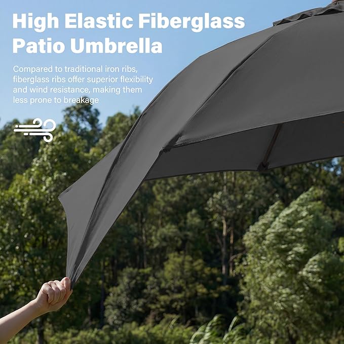 JEAREY 9FT Outdoor Patio Umbrella,Market Table Umbrella with 8 Fiberglass Ribs, Pool Umbrella with Tilt and Crank, UV Protection Lightweight & Wind-Resistant for Lawn, Garden, Deck and Backyard, Gray