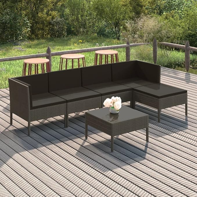 Patio Lounge Set with Cushions,Patio Furniture Sets,Patio Conversation Sets,Outdoor Furniture Sets,for Garden,Backyard,Outdoor,6 Piece Poly Rattan Gray