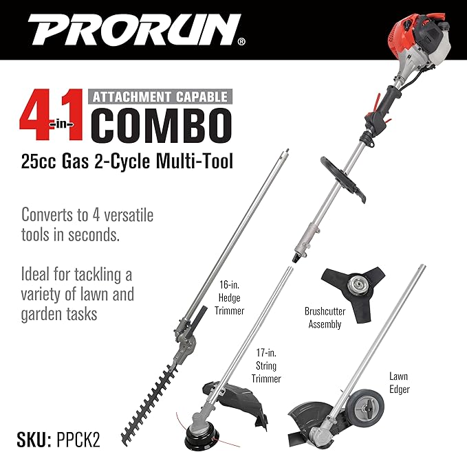 PRORUN 4 in 1 Combo Unit (PPCK2) 25.4cc Gas-Powered 2-Cycle Attachment Capable Powerhead
