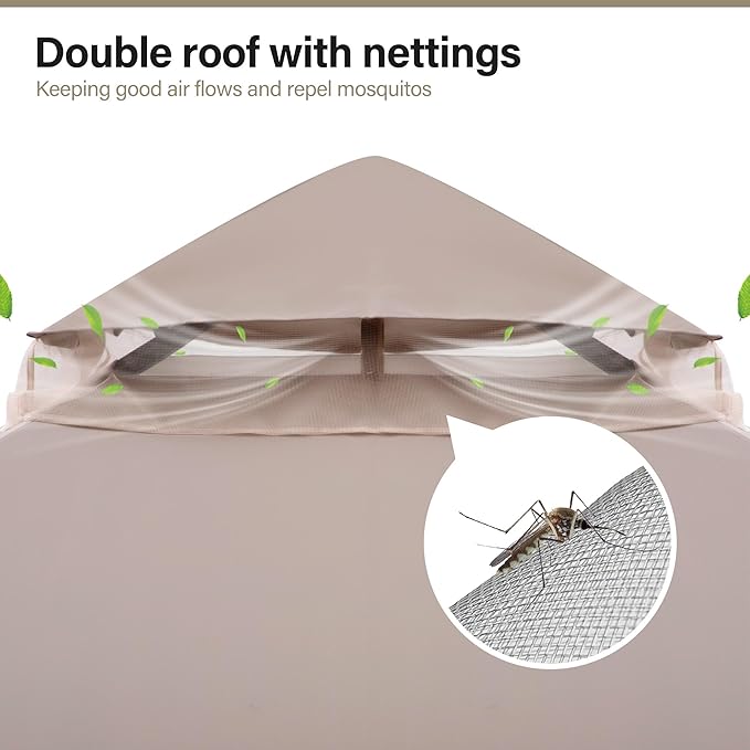 LAUSAINT HOME Patio Gazebo 12'x12', Outdoor Heavy Duty Party Tent Shelter with Double Roofs, Mosquito Nettings and Privacy Screens for Backyard, Garden, Lawn, Khaki