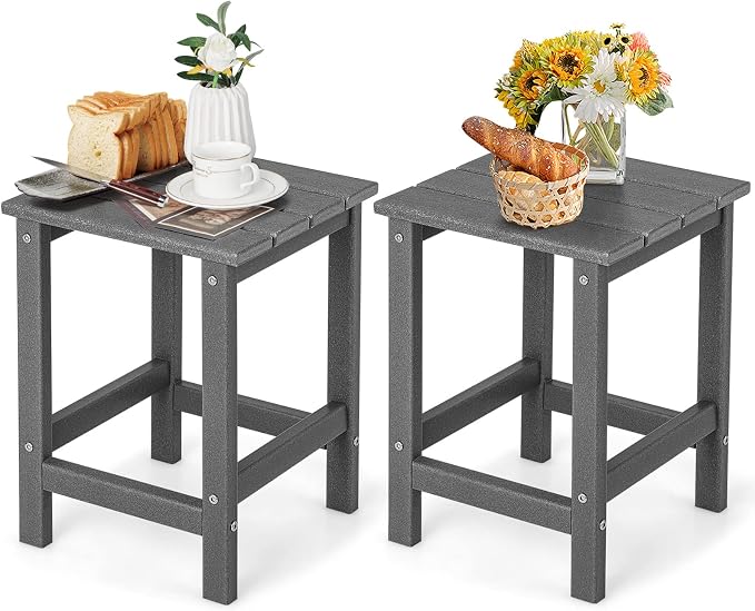 Tangkula Square Outdoor Side Table, Weather Resistant HDPE Adirondack Table, Outdoor Chairside End Tables for Lawn Garden Balcony, Easy Assembly, Patio Side Table, 14 x 14 x 18.5 Inch (2, Gray)