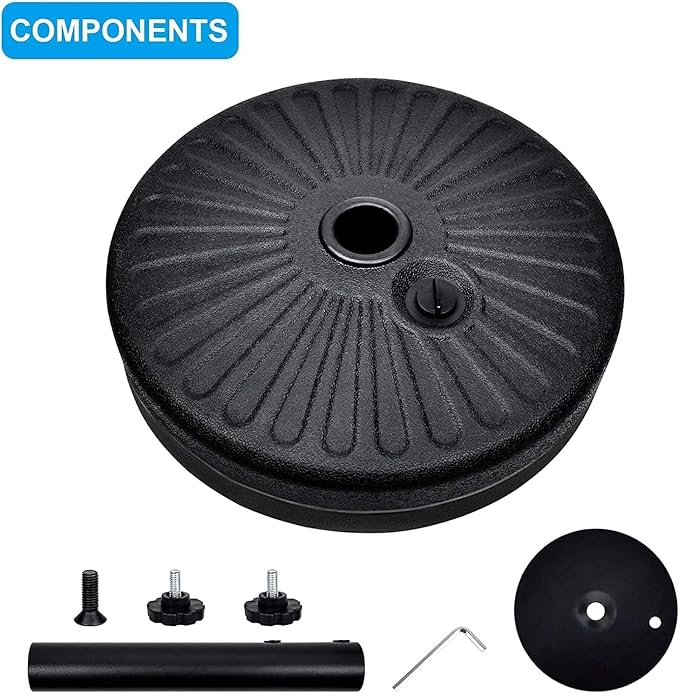Simple Deluxe 7.5' Patio Umbrella with 20 Inch 50lbs Capacity Fillable Round Base, 6 Sturdy Ribs with Push Button Tilt/Crank for Garden, Deck, Backyard, Pool, Blue and Black