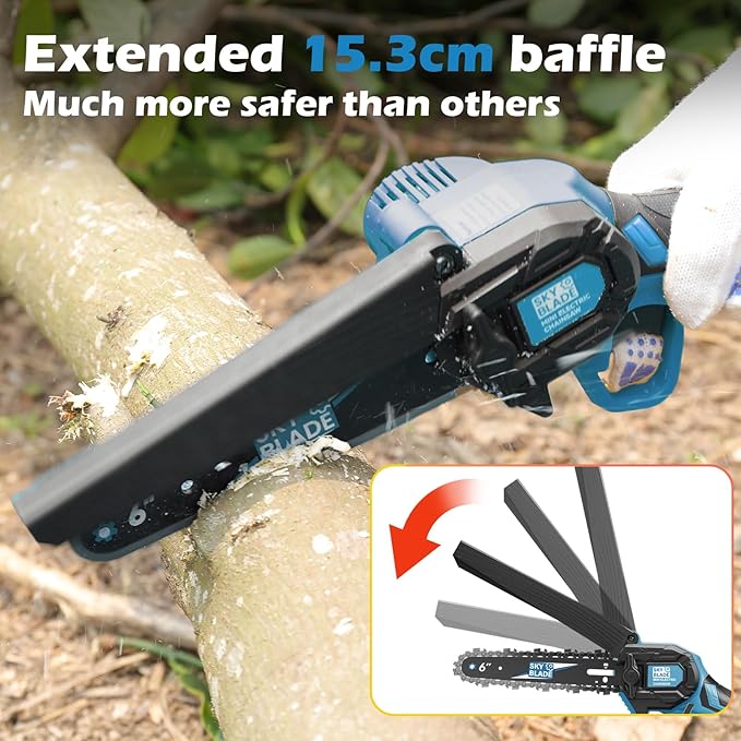 6 Inch Mini Chainsaw Cordless, Portable Electric Chainsaw, for Wood Cutting, Tree Trimming, Courtyard, Household, and Garden Blue