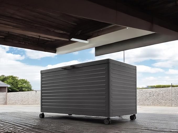 175 Gallon Outdoor and Indoor Storage Box, Aluminum Construction, Wheeled Design, (Black)