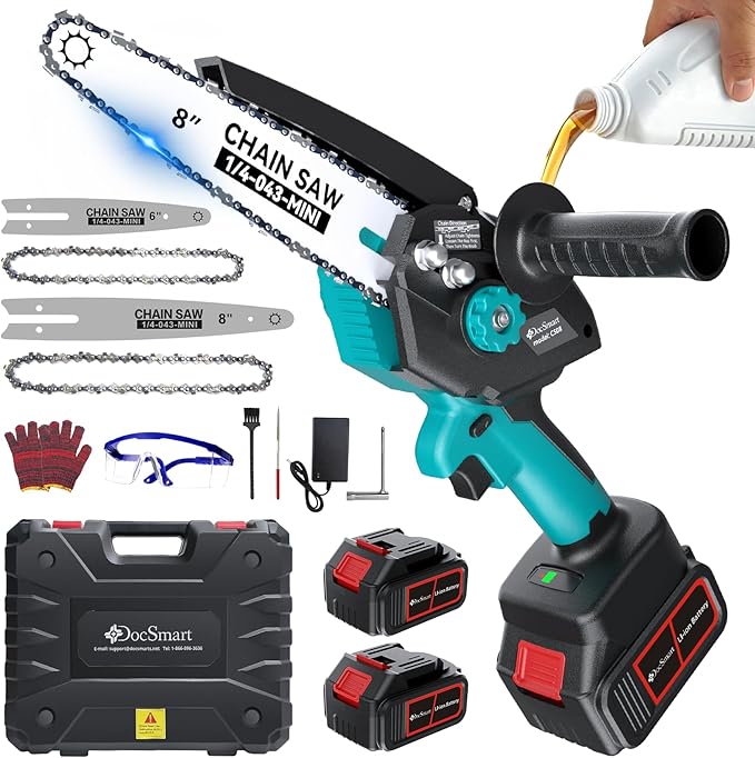 Mini Chainsaw with 1500W Brushless Motor, 2x 4000mAh Batteries 8 inch & 6 inch Handheld Small Chain Saw for Wood Cutting, Gardening Gifts for Father Dad Men