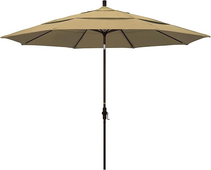 California Umbrella 11' Round Aluminum Market Umbrella, Crank Lift, Collar Tilt, Champagne