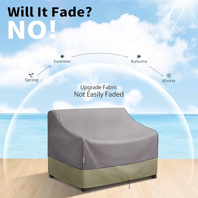 KylinLucky Waterproof Patio Sofa Cover 58 x 40 x 33 inches 600D, Heavy Duty All-Weather Outdoor Sofa Cover with Air Vents & Adjustable Straps, Grey