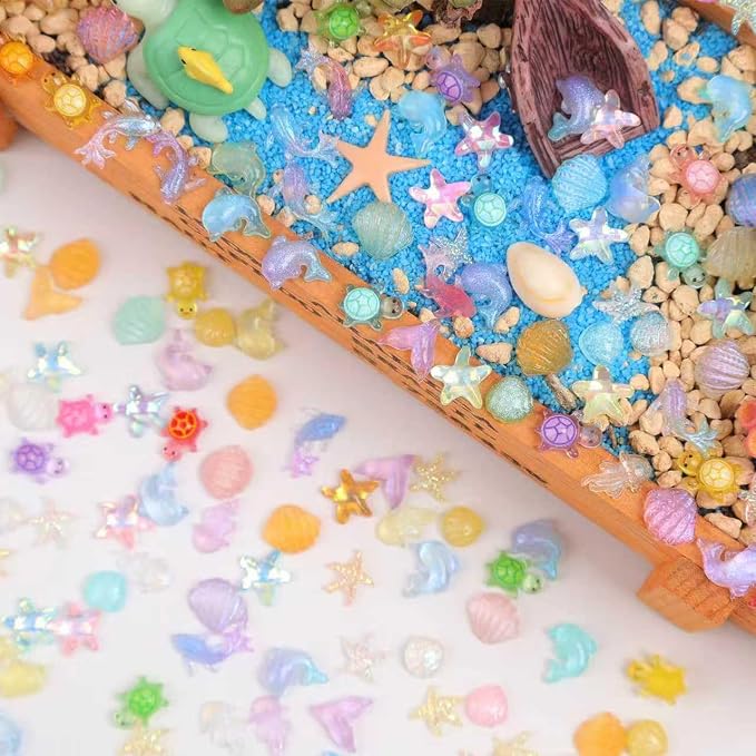 400PCS Luminous Ocean Mini Resin Sea Animals for DIY Crafts Dollhouse Miniatures Mini Animals Plastic Sea Creature Marine Life Bulk for Fairy Garden Micro Landscaping Aquarium Fish Tank Decoration
