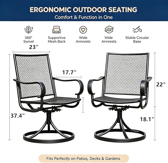 Outdoor Swivel Rocker Dining Chair Set of 6, All Weather Patio Dining Chair with Textilene High Back and Metal Frame, Backyard, Lawn Garden and Deck Porch Patio Furniture Set