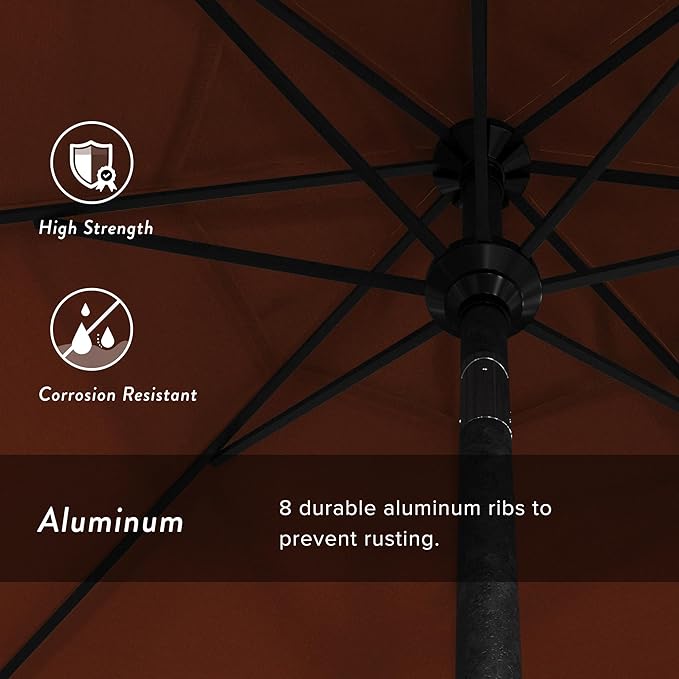 California Umbrella 9' Round Aluminum Market Umbrella, Crank Lift, Push Button Tilt, Black Pole, Pacifica