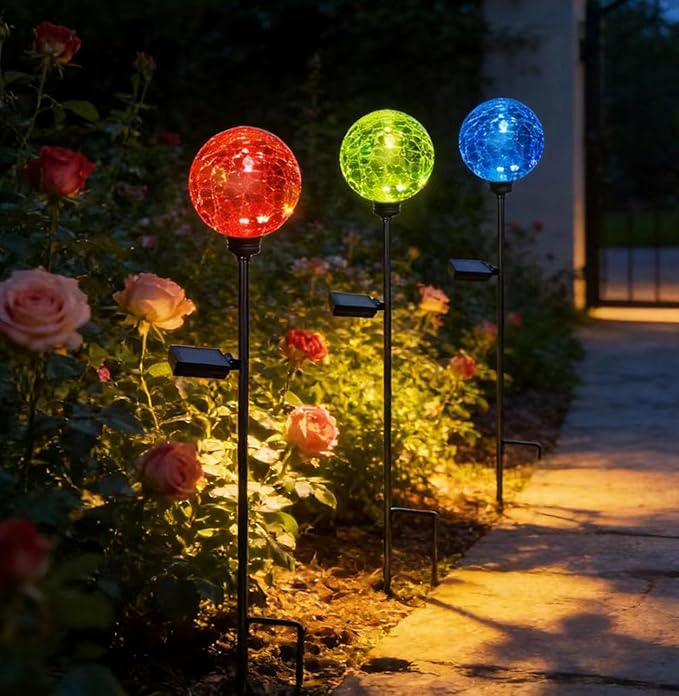 Solar Garden Lights Outdoor, 3 Pack Multi-Color Changing Solar Globe Lights Waterproof Decorative for Yard, Powered Glass Ball Garden Lights for Patio Decoration (3pack)