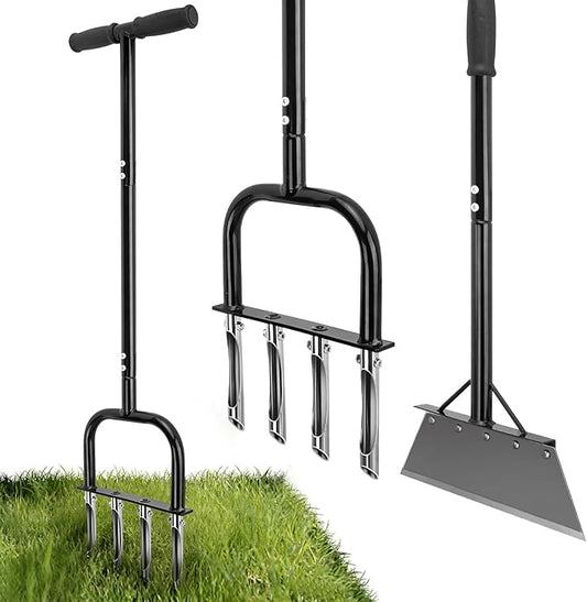 2-in-1 Lawn Aerator & Weeding Tool Set, SnowShovel - Multifunctional Garden Soil Aerator,Weed Remover, and Snow Shovel for SmallLawns, Tight Corners, and Yard Care