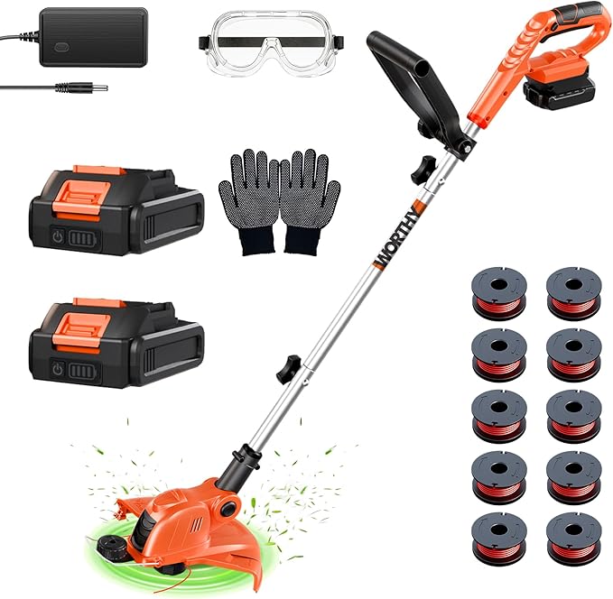 21V Weed Wacker Weed Eater: Electric String Trimmer and Edger 2in1 Lawn Tool Battery Powered 12 Inch Grass Cutter with 2Pack 2000mAh Batteries and Charger, Lightweight for Small Yard Garden Home Use