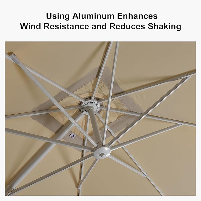 PURPLE LEAF 10 FT White Patio Umbrella Cantilever Outdoor Umbrella Aluminum Offset Square Umbrella Windproof with 360° Rotation for Deck Patio Balcony Beige