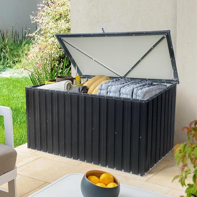 215 Gallon Metal Deck Box Lockable Storage Container For Patio Cushions Gardening Tools Sports Equipment Outdoor Toys black One size