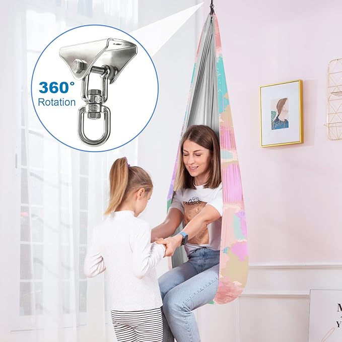 Therapy Swing Hammock Kids Cuddle Sensory Swing Indoor Therapeutic Hammock 360° Rotating Double Layer Elastic Rocking Cloth Swing Gifts for Children with ADHD SPD Asperger Autism (Rainbow+Grey)