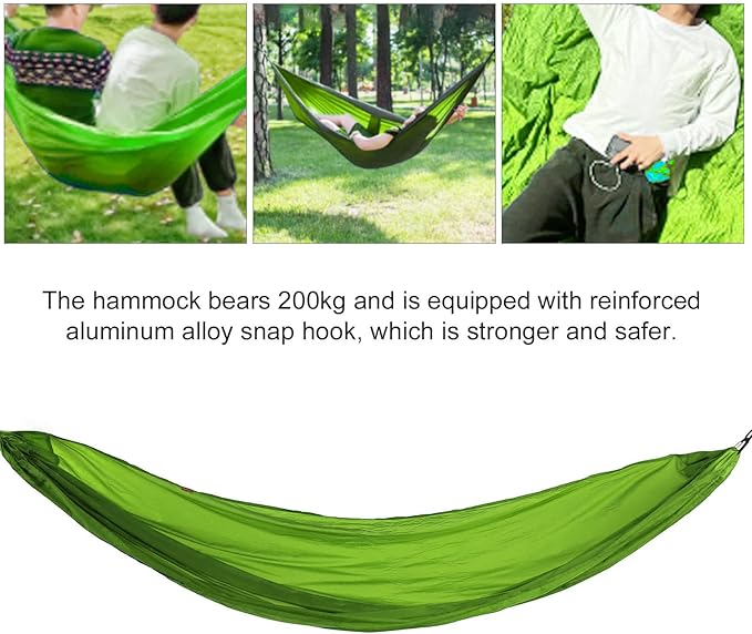 Camping Hammock, Portable Parachute Hammock,Single Lightweigtht Hammock Swing,with Storage Bag and Snap Hook for Outdoor Activities (Grass Green)