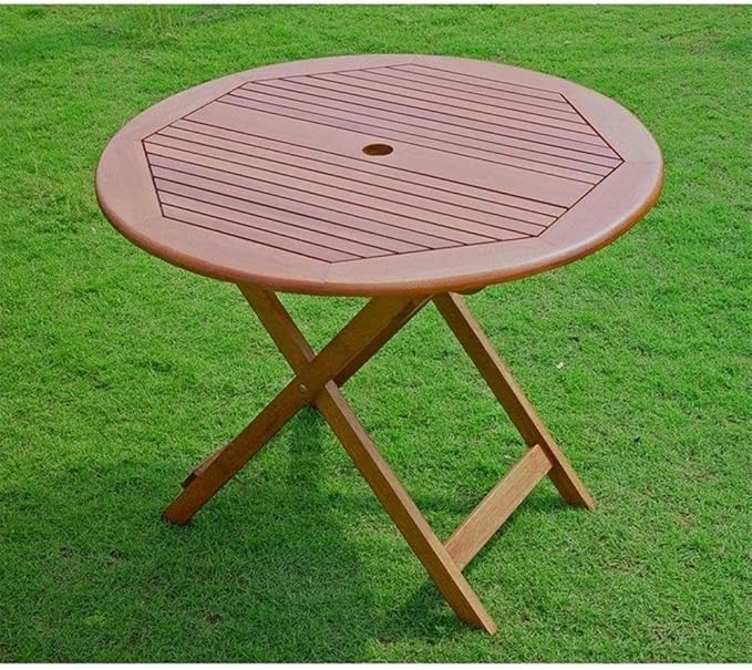 Pemberly Row Acacia 32" Folding Patio Table, Stain Finish, Outdoor Hardwood, 28" H x 32" W x 32" D, All-Weather, Water-Resistant, UV Protected, Umbrella Hole, Durable Patio Dining Table for Garden or