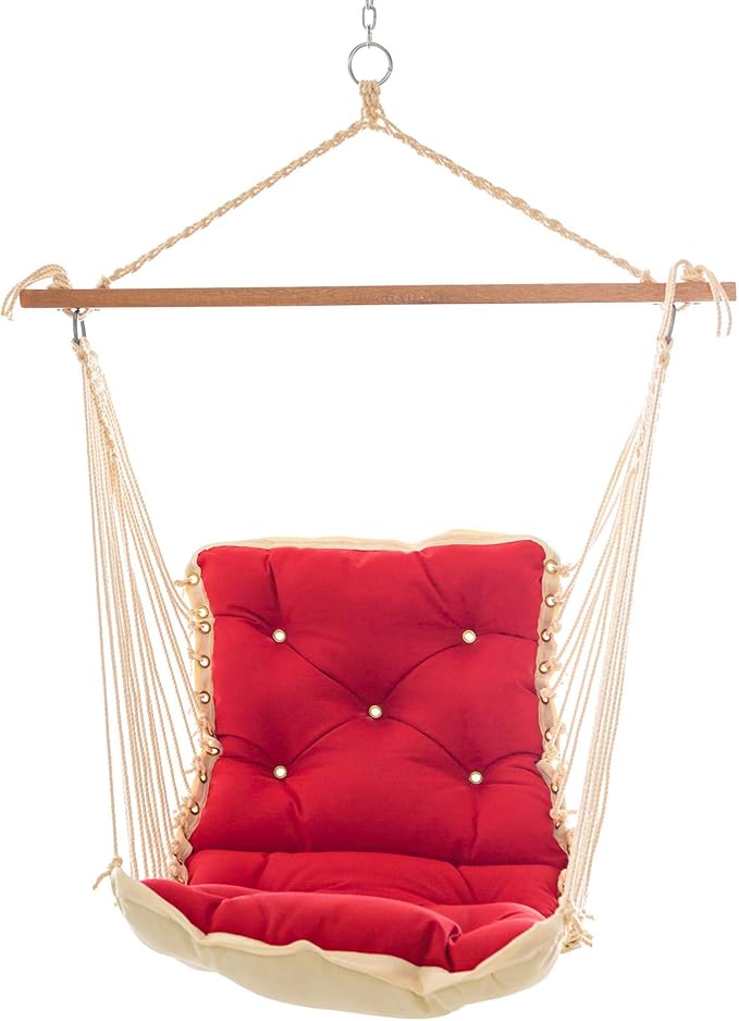 Nags Head Hammocks Jockey Red Sunbrella Tufted Single Swing – 24 in. x 24 in., 350 lb Capacity, Cumaru Spreader Bar, Indoor & Outdoor Use, Handcrafted in The USA