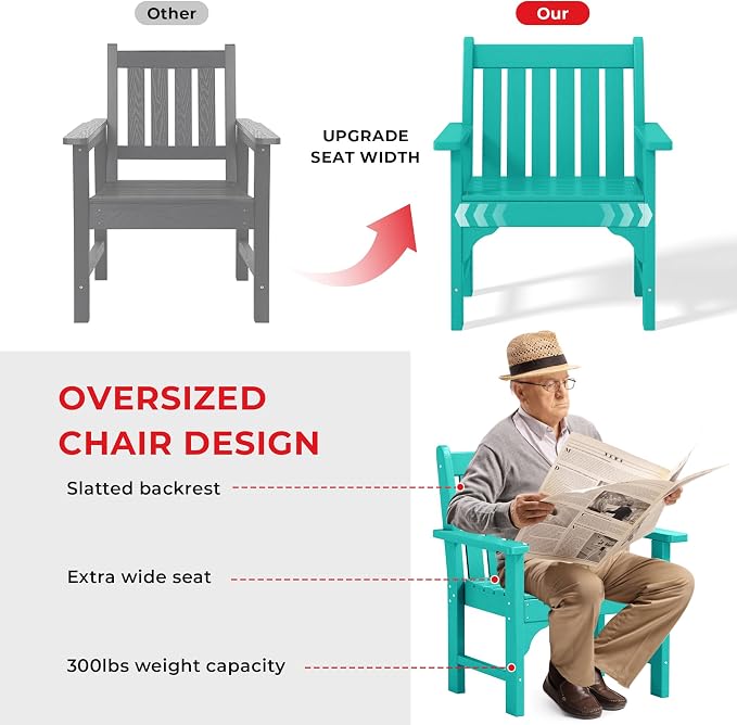 Costaelm Outdoor Dining Chairs with Arms Set of 4, Patio Dining Table Chair, HDPE Poly Lumber Waterproof Restaurant Bistro Farmhouse Chairs for Outside Porch Backyard Garden, Turquoise