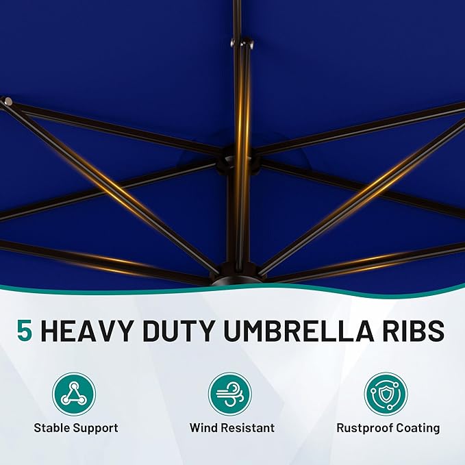 AreShark 9FT Half Patio Umbrella, Outdoor Wall Umbrella with Crank & 5 Sturdy Ribs, Table 1/2 Umbrella Patio for Garden, Deck, Balcony and Pool, Navy