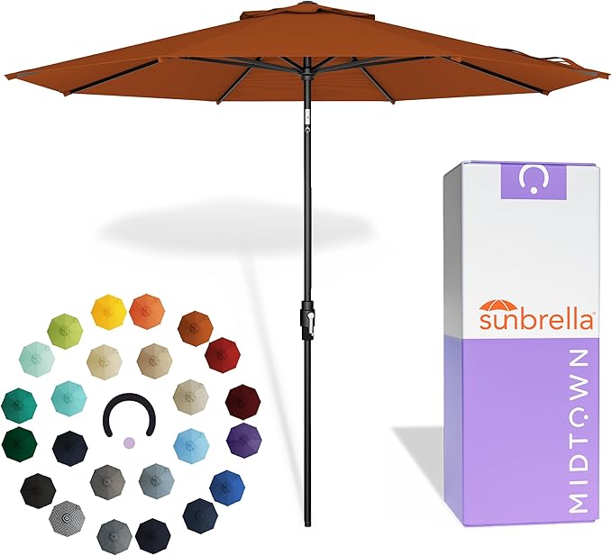 Midtown Umbrellas – The Swilt 10 Ft Patio Umbrella with 360° Swivel & Tilt Mechanism, Sunbrella Fabric & 8 Fiberglass Ribs – Outdoor Umbrella for Deck, Pool & Cafes – Terracotta Canopy, Black Pole