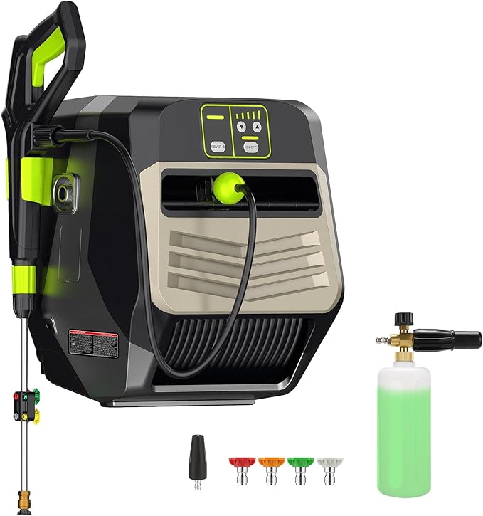 5500PSI Pressure Washer Wall Mounted Power Cleaner with 100ft Retractable Pressure, Silver