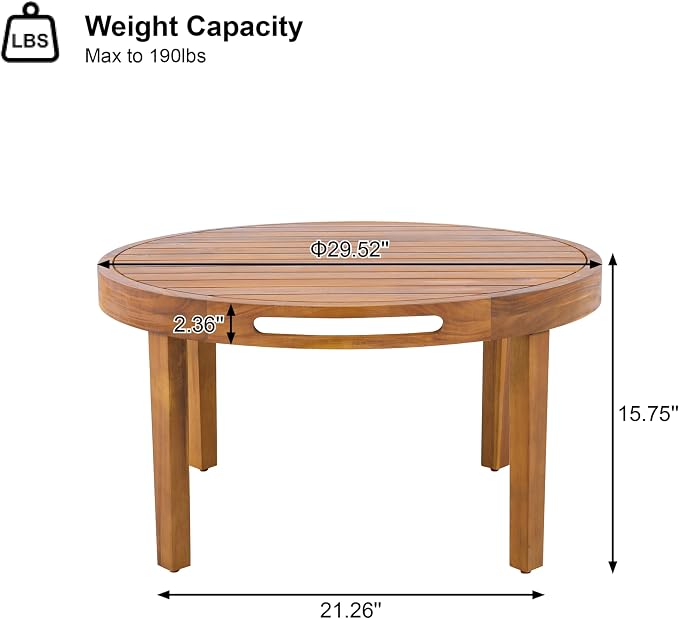 4-Piece Patio Conversation Set, All Weather Sectional Sofa Set w/ 2 Chairs, Loveseat & Round Coffee Table, Acacia Wood Outdoor Furniture Set with Rope Woven Armrests and Cushions (Teak-6.9)