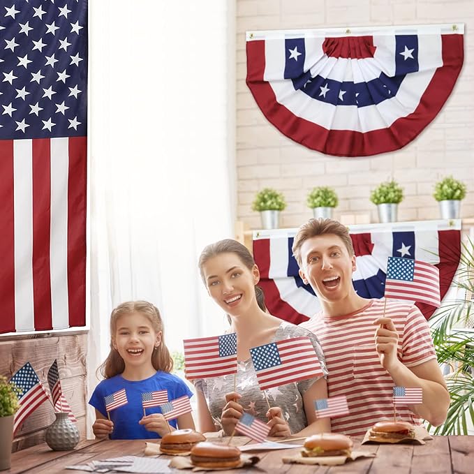 10 Pack 250 Anniversary USA Flag, 1.5X3 FT Fan Flags Bunting, 4th of July Patriotic Decorations Yard Signs Hanging Decor for Memorial Day Outdoor, Front Door, Porch, Welcome Backdrop with Brass Grommets
