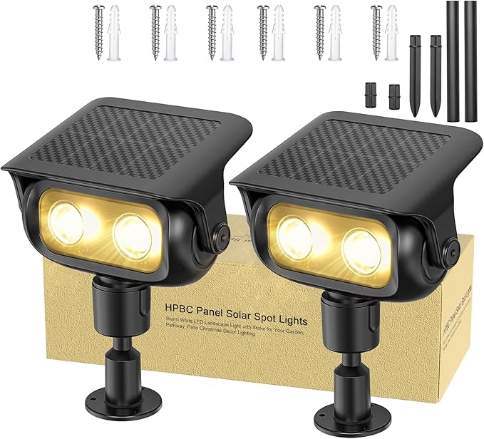 CREATESTAR Solar Landscape Spotlights Outdoor for Garden Ambience, Warm White LED Spot Lights for Tree, Flag Lighting, Adjustable Solar Uplights, Auto On/Off Dusk to Dawn