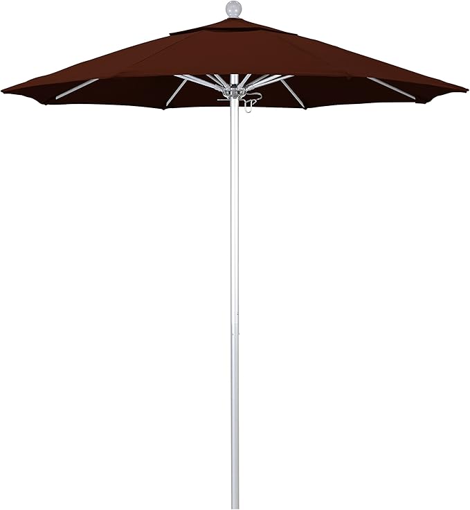 California Umbrella 7.5' Rd. Venture Series Contract Grade Patio Umbrella, Push Open Pin Stop, Silver Finish, Solution Dyed Brick