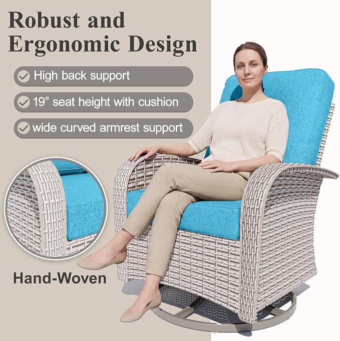 9-Piece Patio Furniture Set, Outdoor Swivel Rocking Chairs Set with 55,000 BTU Fire Pit Table,All Weather Conversation Set for Porch Poolside Balcony
