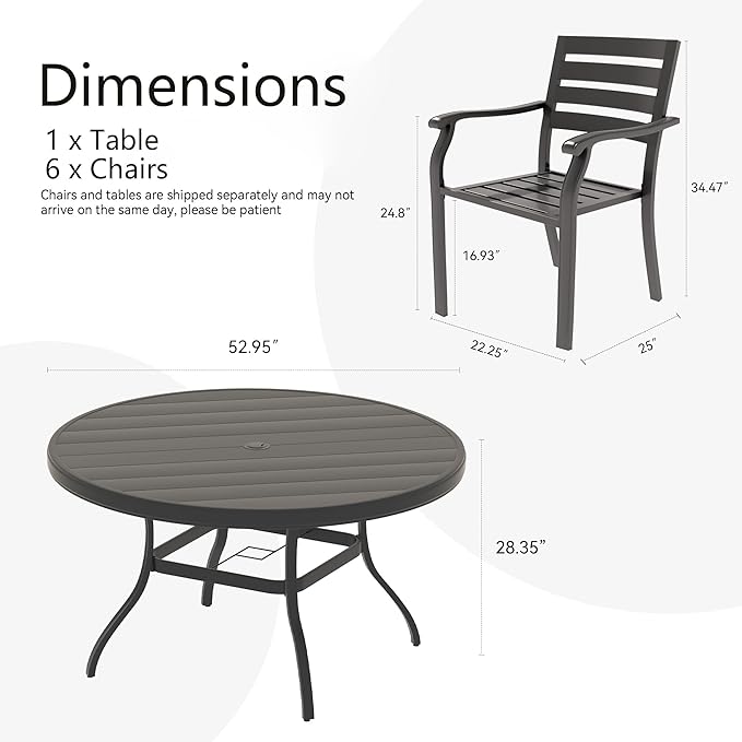 LUMISOL 7-Piece Outdoor Patio Dining Set, 4 Stackable Metal Dining Chairs and 40.6" Round Metal Dining Table, Outdoor Table and Chairs for Lawn Garden Backyard, Black