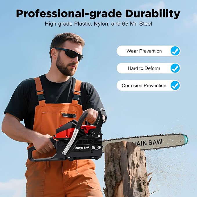 58CC Gas Chainsaw, 2-Stroke Air-Cooled Chain Saw Gas Power Portable Handheld Gasoline Chain Saw with Diaphragm Carburetor & 18.93 Oz Fuel Tank CDI Ignition 35.04 x 7.87 x 10.23 Inch