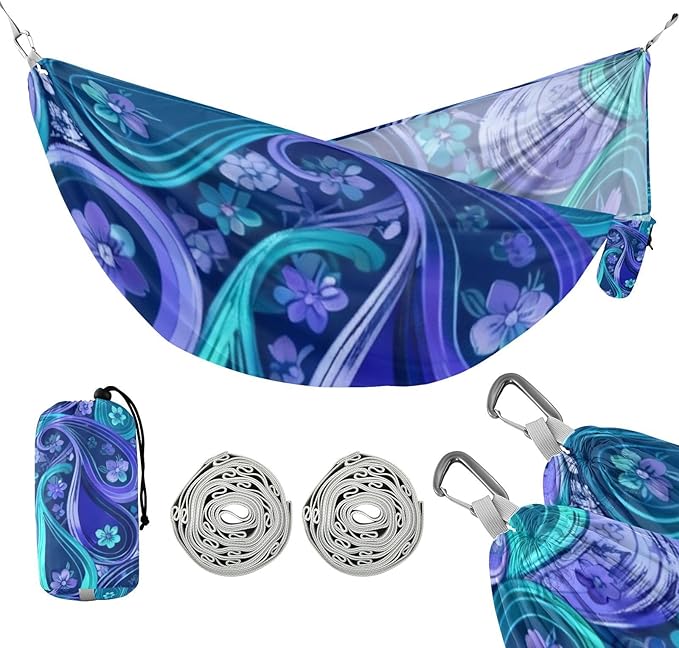 Purple Blue Paisley Outdoor Hammocks with Tree Straps Fabric Hammock for Camping & Hiking Essential