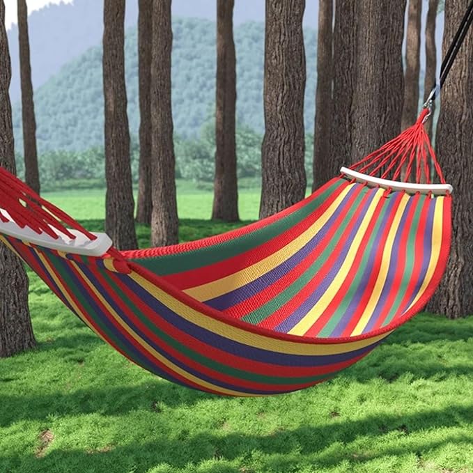 Oxford Cloth Hammock Thickened Skin-Friendly Breathable Good Load-Bearing Capacity Outdoor Easy to Install Hammock(Rojo,L)