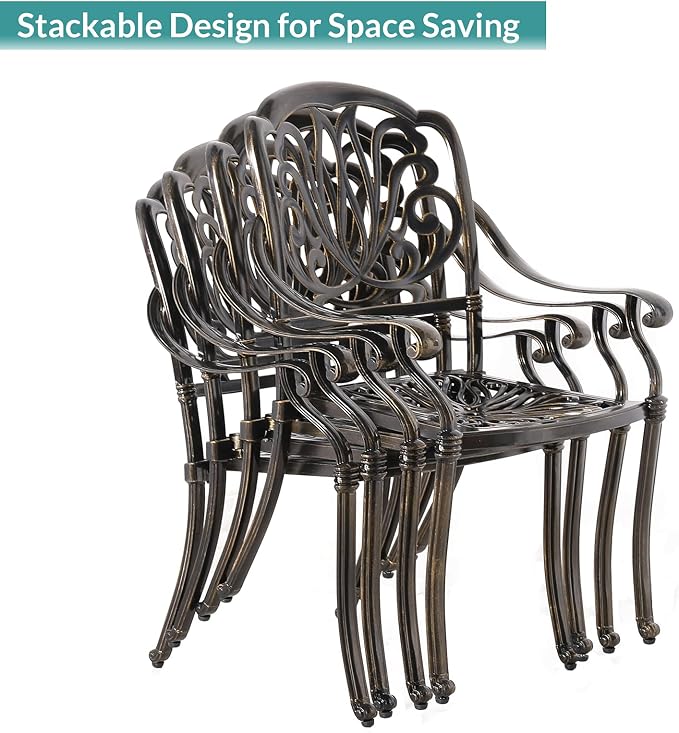 MEETWARM 7-Piece Outdoor Patio Dining Set, All-Weather Cast Aluminum Patio Conversation Set for Backyard Garden Deck with 6 Chairs, 1 Rectangular Table, 2" Umbrella Hole, Dark Bronze